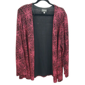 Onyx Nite Evening Wear Glitter Floral Print Cardigan Womens 2x Black Pink Open